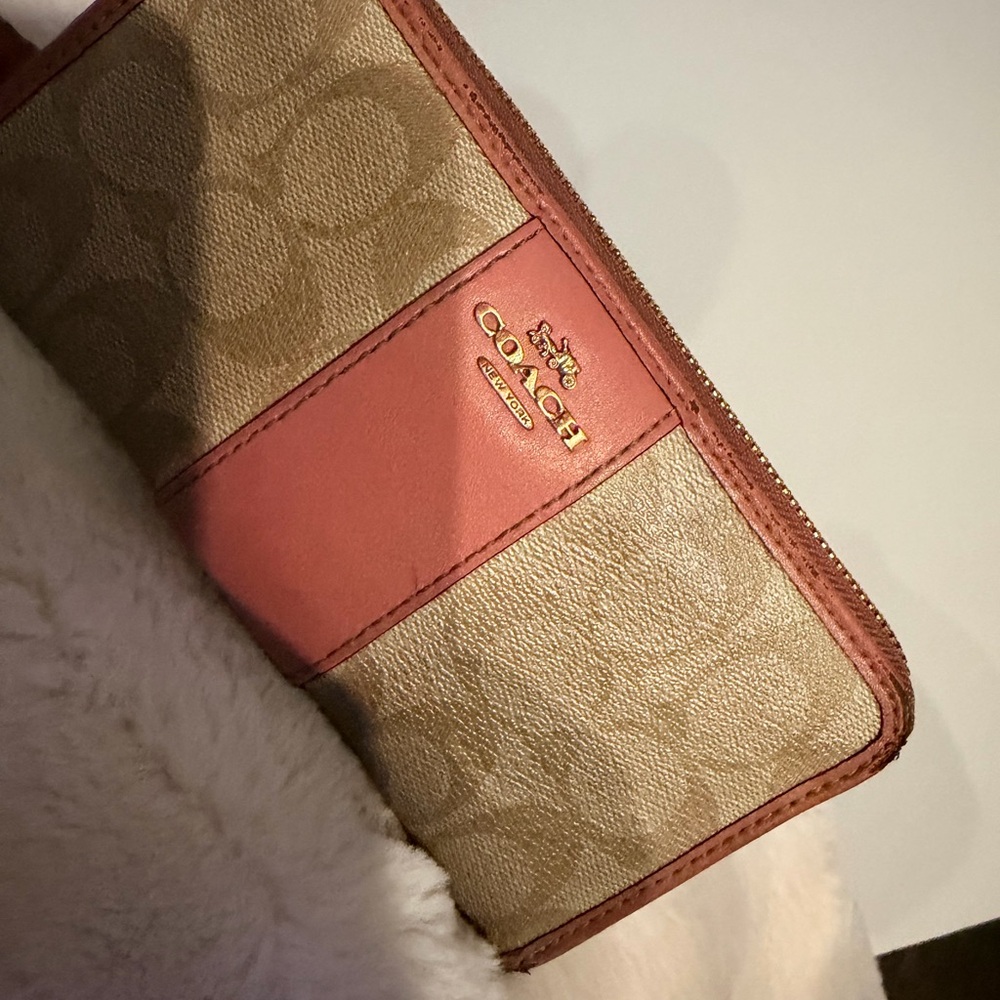 Coach Beige and Coral Zip Wallet